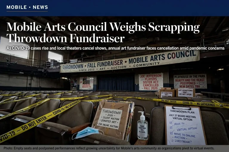 Illustration for the news story: Mobile Arts Council Weighs Scrapping Throwdown Fundraiser as Local Theaters Cancel Shows Amid COVID-19