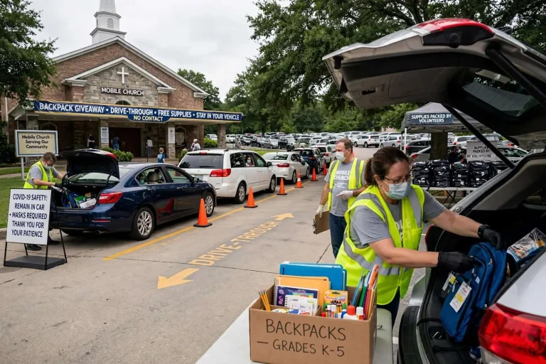 Illustration for the news story: Mobile Church Adapts Annual Backpack Giveaway to Drive-Through Format During Pandemic