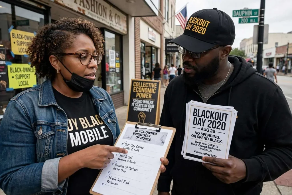 Illustration for the news story: Mobile Organizers Join Blackout Day Push to Steer Spending to Black-Owned Businesses