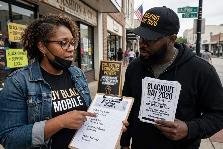 Illustration for the news story: Mobile Organizers Join Blackout Day Push to Steer Spending to Black-Owned Businesses