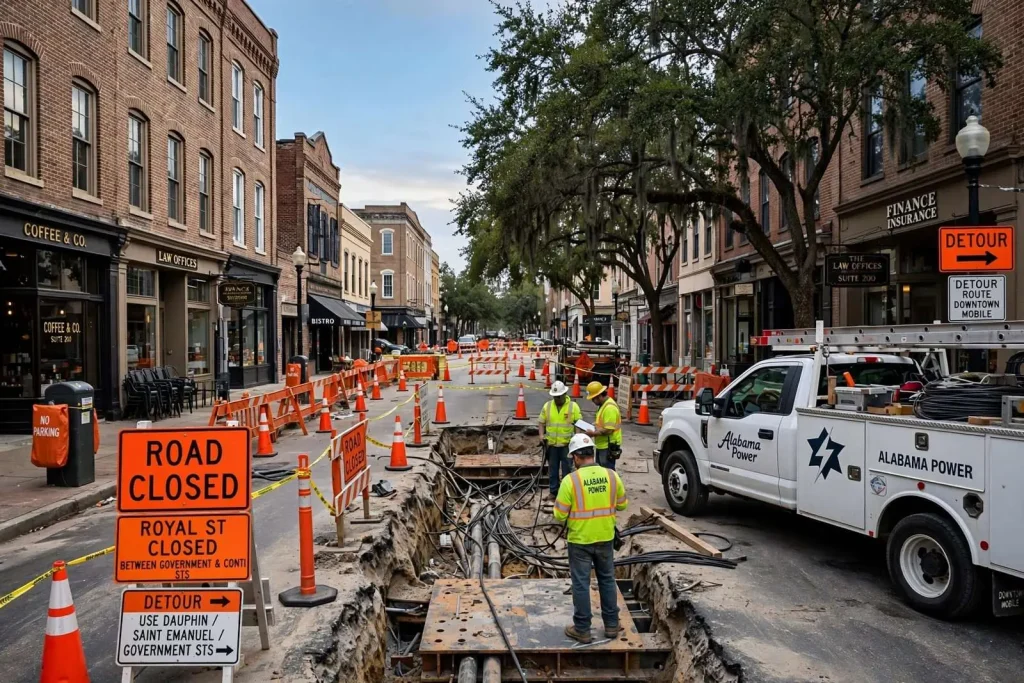 Illustration for the news story: Royal Street closed for electrical upgrades in downtown Mobile
