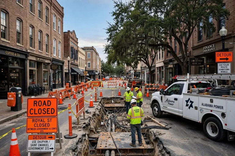 Illustration for the news story: Royal Street closed for electrical upgrades in downtown Mobile