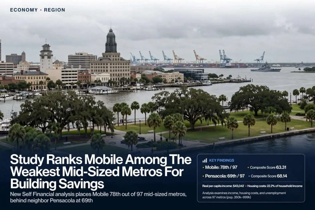 Illustration for the news story: Study Ranks Mobile Among The Weakest Mid-Sized Metros For Building Savings