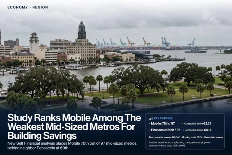 Illustration for the news story: Study Ranks Mobile Among The Weakest Mid-Sized Metros For Building Savings