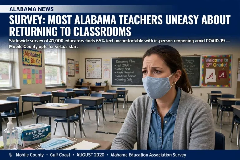 Illustration for the news story: Survey: Most Alabama Teachers, Including Many in Mobile County, Uneasy About Returning to Classrooms