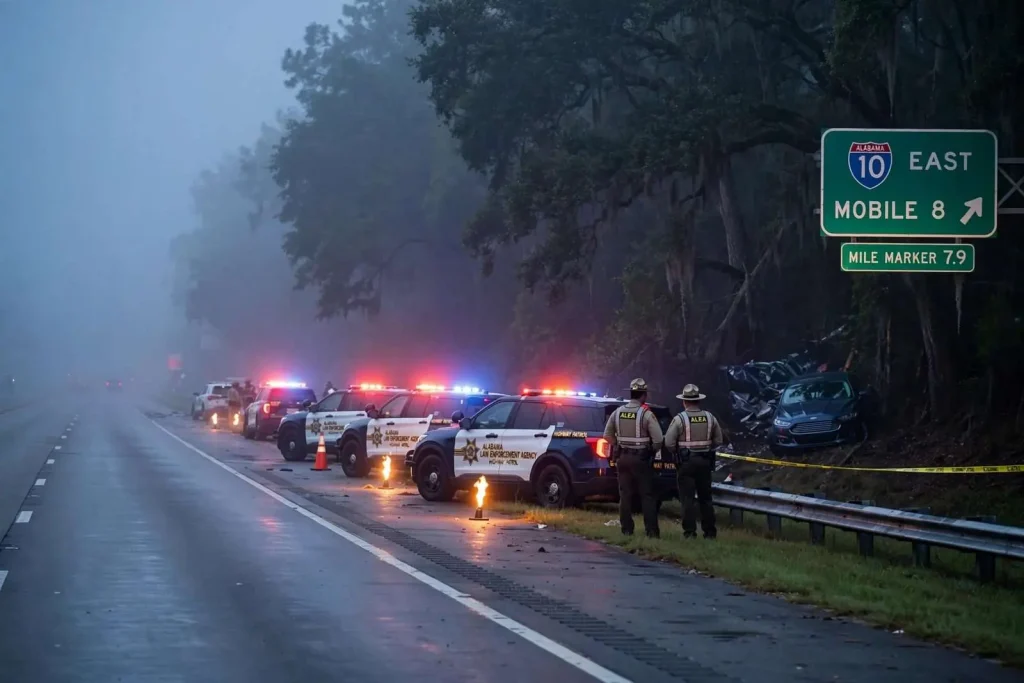 Illustration for the news story: Two Dead in Early-Morning Crash on I-10 Eastbound in Mobile County