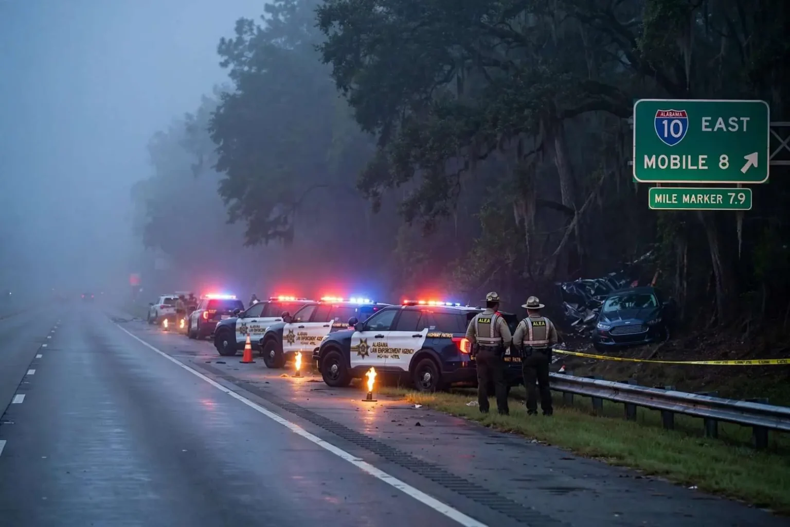 Illustration for the news story: Two Dead in Early-Morning Crash on I-10 Eastbound in Mobile County