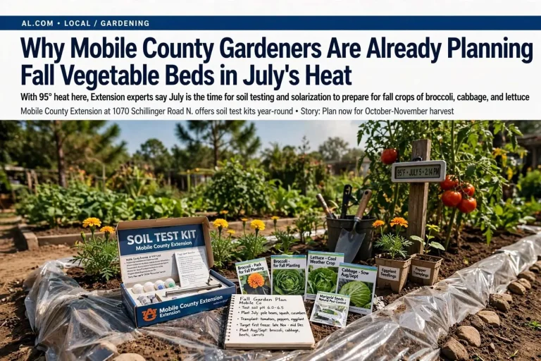 Illustration for the news story: Why Mobile County Gardeners Are Already Planning Fall Vegetable Beds in July’s Heat