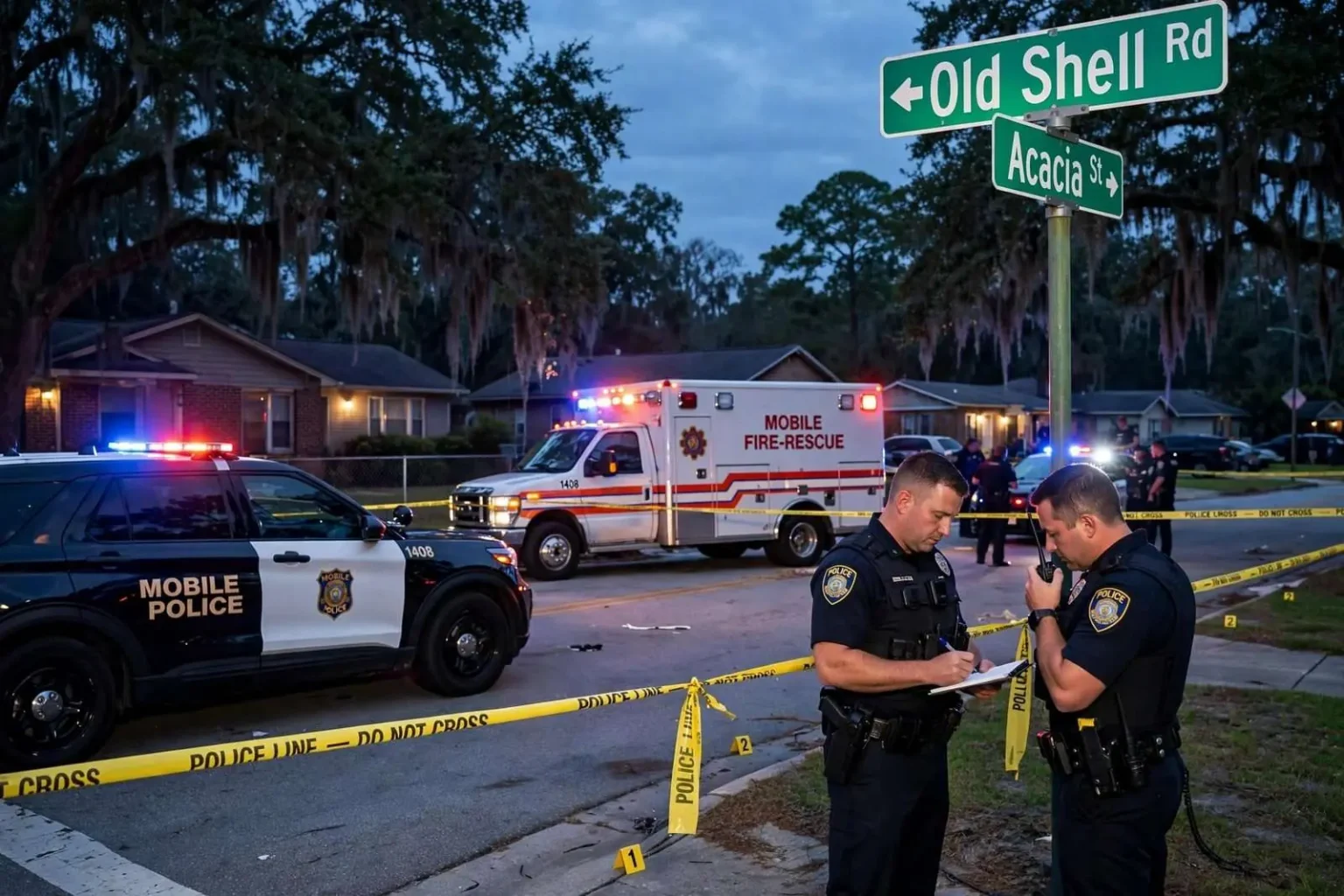 Illustration for the news story: Woman Critically Hurt in Shooting Near Old Shell Road and Acacia Street in Mobile