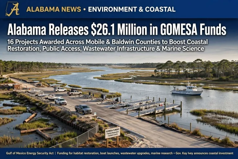 Illustration for the news story: Alabama Releases $26.1 Million in GOMESA Funds for 16 Mobile and Baldwin County Coastal Projects