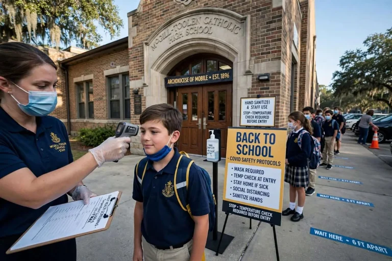 Illustration for the news story: Back to School: Archdiocese of Mobile Students Return to Classrooms Under New COVID Rules