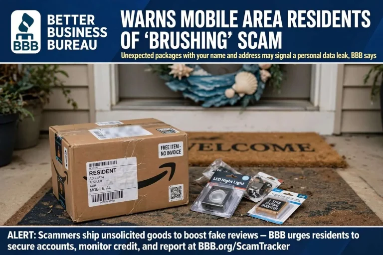 Illustration for the news story: Better Business Bureau Warns Mobile Area Residents of ‘Brushing’ Scam