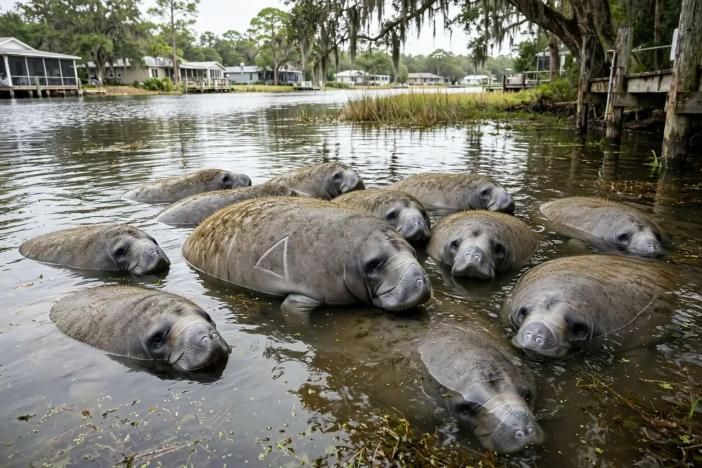 Illustration for the news story: Breeding Herd of Manatees Spotted Mating in Dog River Near Mobile