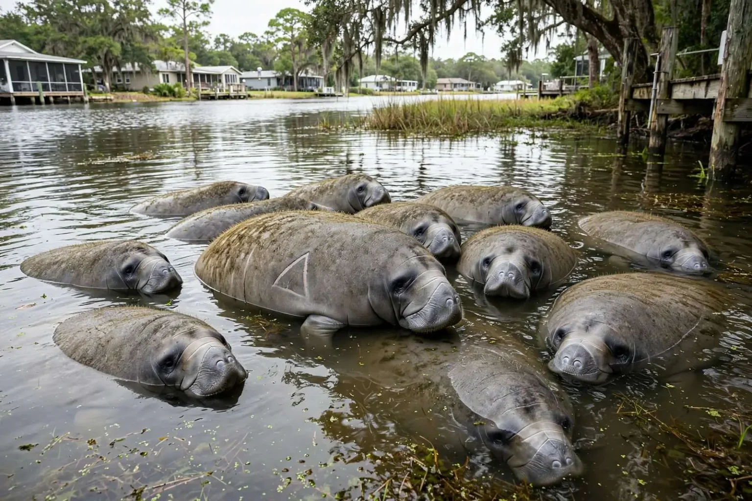 Illustration for the news story: Breeding Herd of Manatees Spotted Mating in Dog River Near Mobile