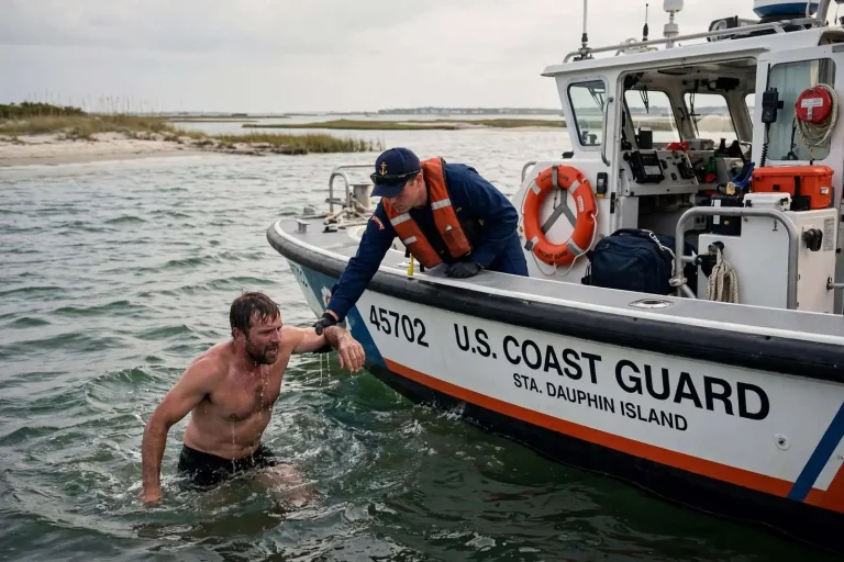 Illustration for the news story: Coast Guard Boat Crew Rescues Swimmer Caught in Current Off Pelican Island