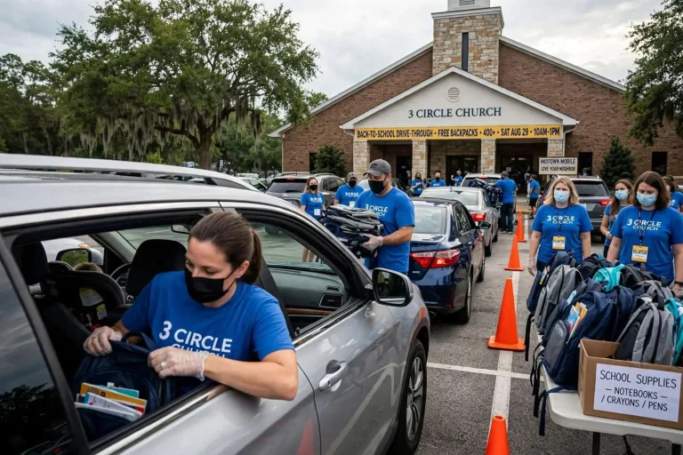 Illustration for the news story: Midtown Mobile Church Turns Back-to-School Bash Into Drive-Through Giveaway of 400 Backpacks