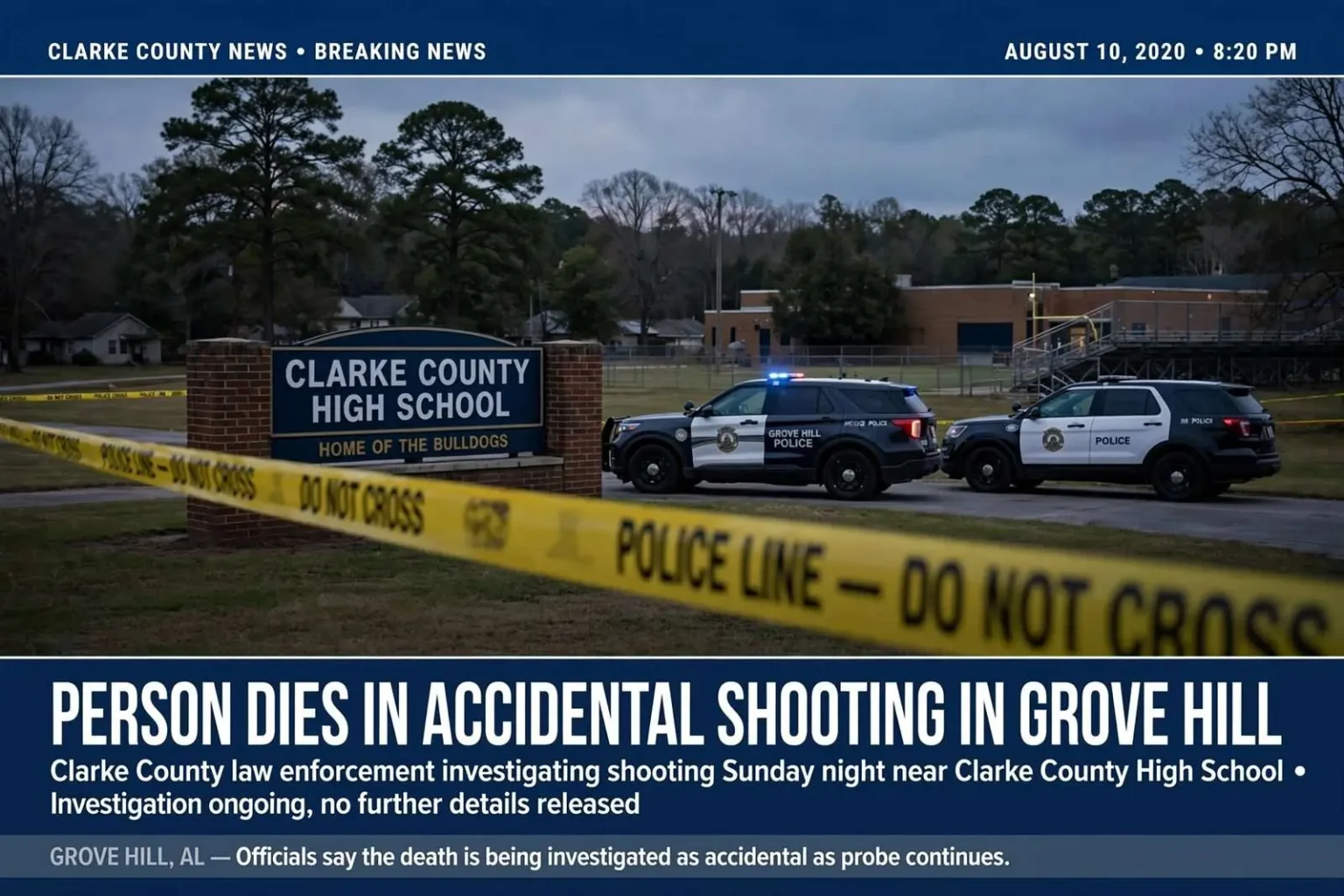 Illustration for the news story: Person dies in accidental shooting in Grove Hill