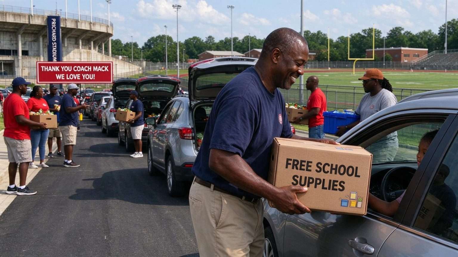Illustration for the news story: Prichard Families Get Free School Supplies at Drive Honoring Late Coach Mack McCall