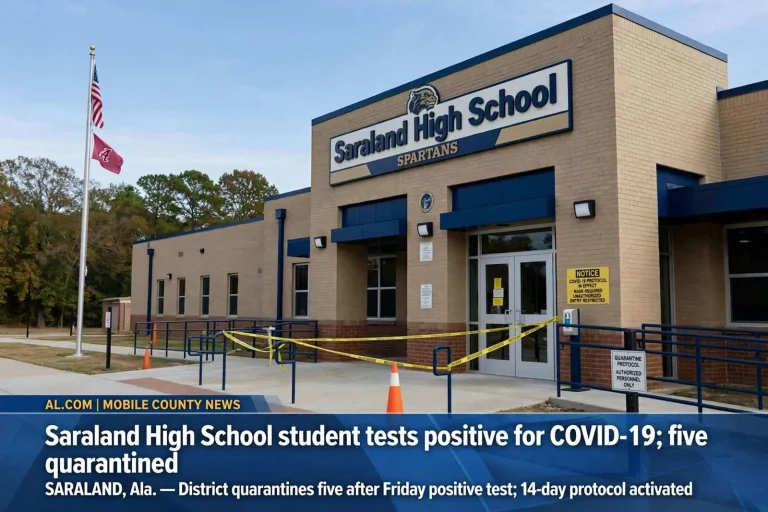 Illustration for the news story: Saraland High School student tests positive for COVID-19; five quarantined