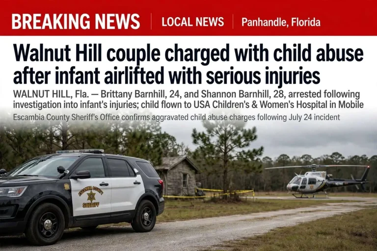 Illustration for the news story: Walnut Hill couple charged with child abuse after infant airlifted with serious injuries