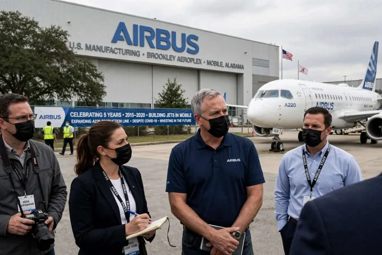 Illustration for the news story: Airbus Marks Five Years of Building Jets in Mobile, Expands A220 Line Despite Pandemic