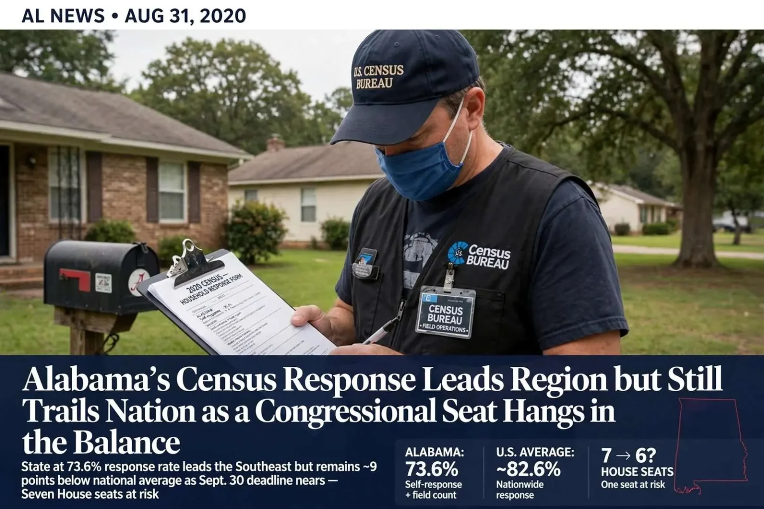 Illustration for the news story: Alabama’s Census Response Leads Region but Still Trails Nation as a Congressional Seat Hangs in the Balance