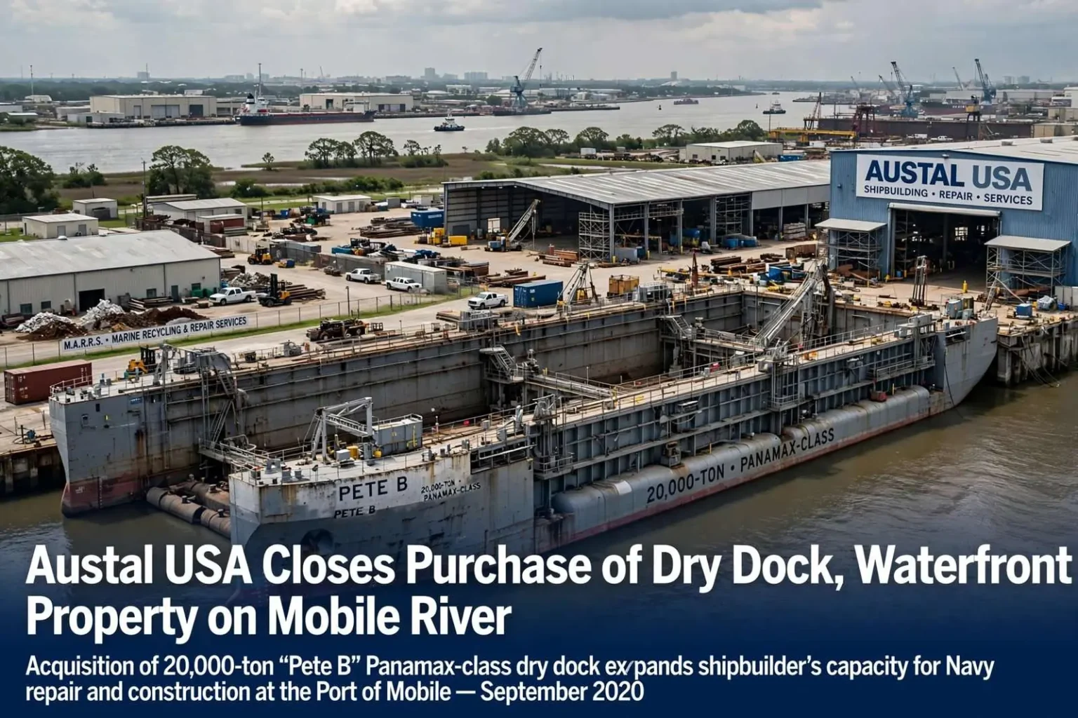 Illustration for the news story: Austal USA Closes Purchase of Dry Dock, Waterfront Property on Mobile River