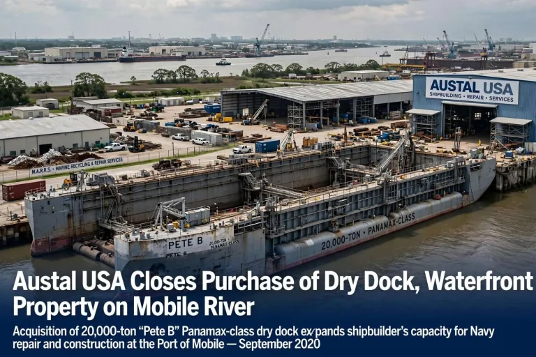 Illustration for the news story: Austal USA Closes Purchase of Dry Dock, Waterfront Property on Mobile River