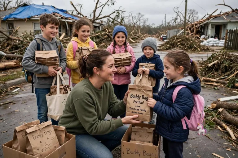 Illustration for the news story: Baldwin County family hands out ‘buddy bags’ to comfort children after Hurricane Sally