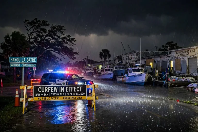 Illustration for the news story: Bayou La Batre Under Nighttime Curfew Tuesday and Wednesday as Hurricane Sally Nears the Coast