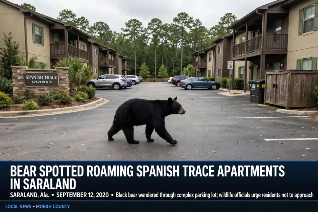 Illustration for the news story: Bear Spotted Roaming Spanish Trace Apartments in Saraland