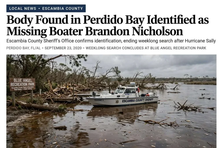 Illustration for the news story: Body Found in Perdido Bay Identified as Missing Boater Brandon Nicholson