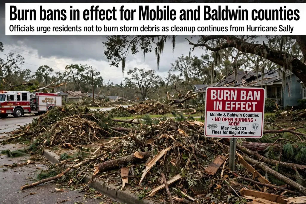Illustration for the news story: Burn bans in effect for Mobile and Baldwin counties