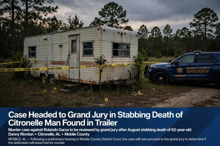 Illustration for the news story: Case Headed to Grand Jury in Stabbing Death of Citronelle Man Found in Trailer