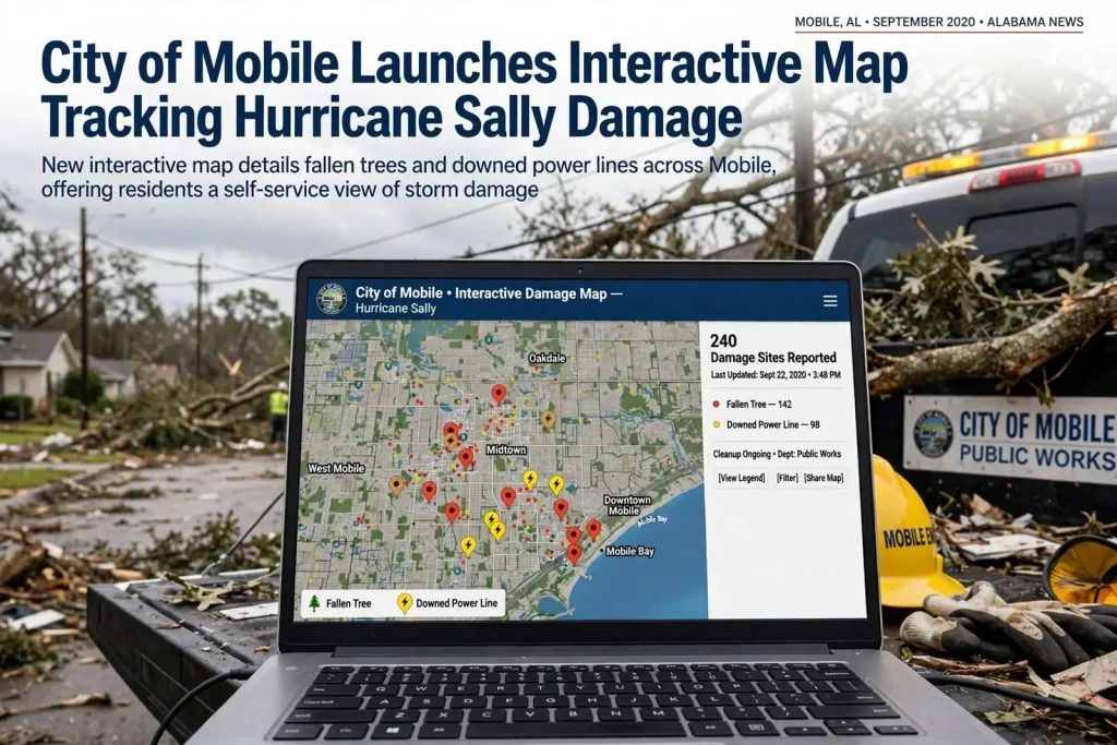 Illustration for the news story: City of Mobile Launches Interactive Map Tracking Hurricane Sally Damage