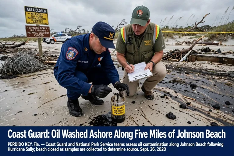 Illustration for the news story: Coast Guard: Oil Washed Ashore Along Five Miles of Johnson Beach