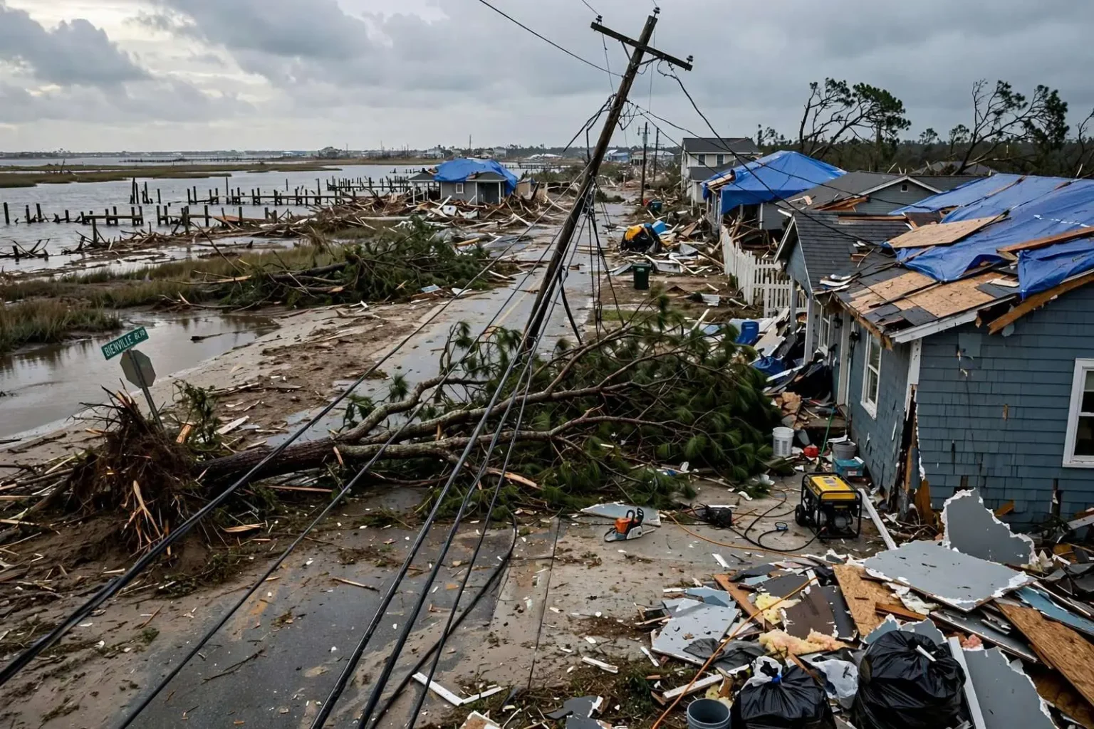 Illustration for the news story: Dauphin Island Begins the Long Cleanup After Hurricane Sally