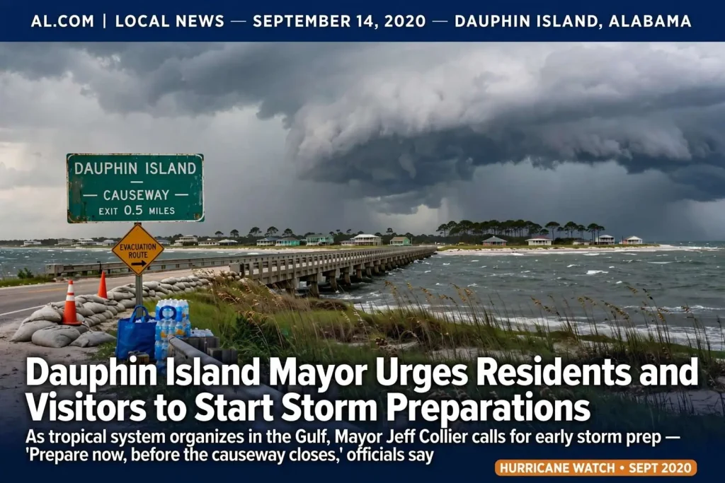 Illustration for the news story: Dauphin Island Mayor Urges Residents and Visitors to Start Storm Preparations
