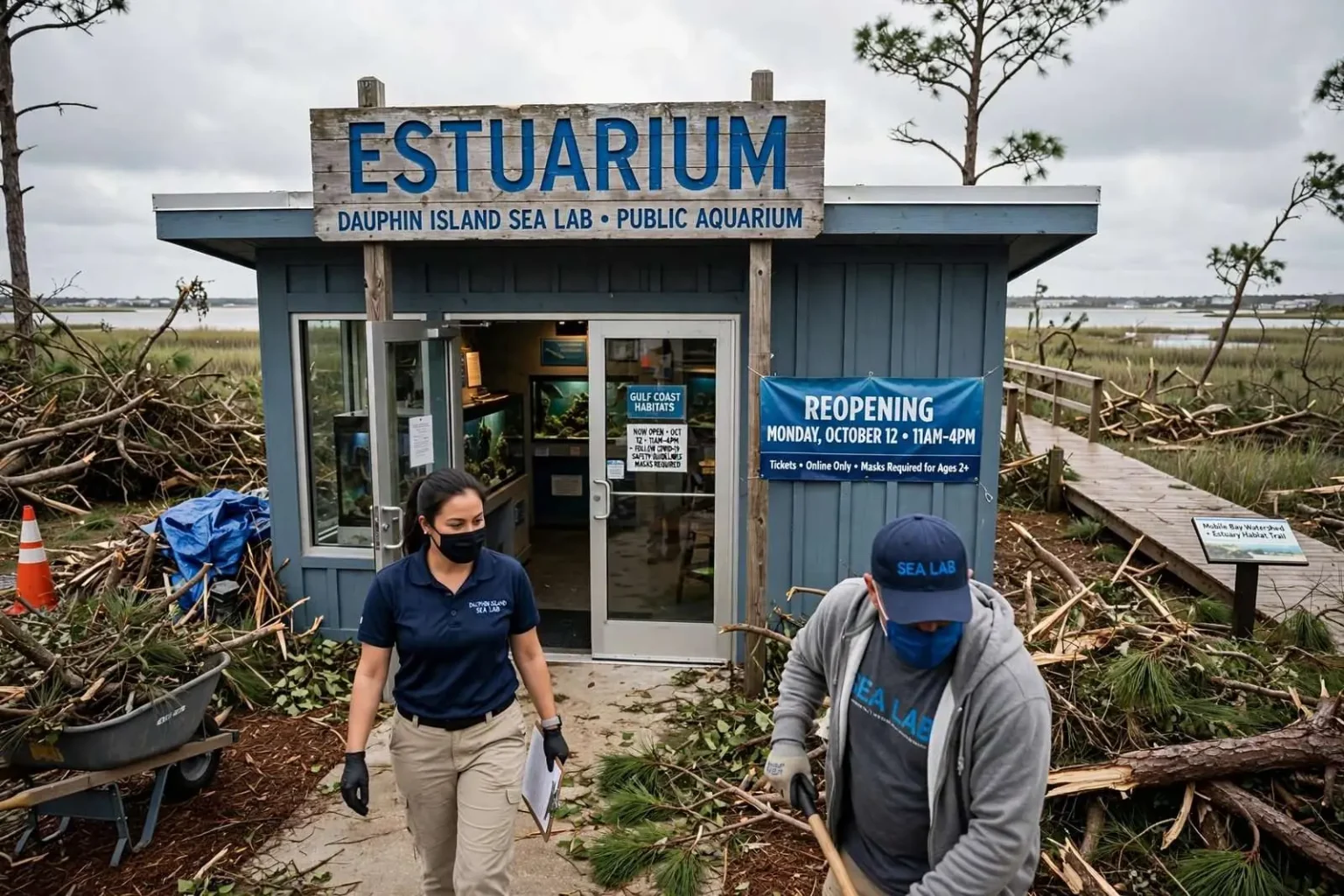 Illustration for the news story: Dauphin Island Sea Lab Set to Reopen Aquarium After Hurricane Sally Repairs