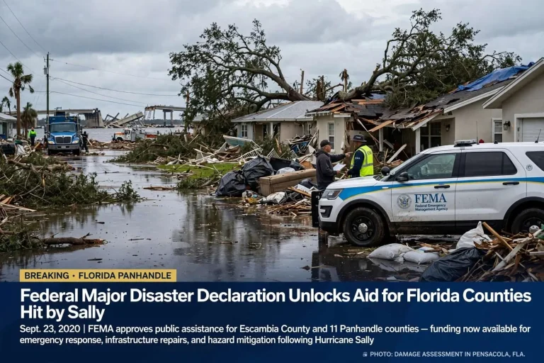 Illustration for the news story: Federal Major Disaster Declaration Unlocks Aid for Florida Counties Hit by Sally