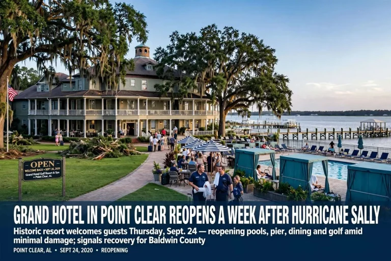 Illustration for the news story: Grand Hotel in Point Clear Reopens a Week After Hurricane Sally