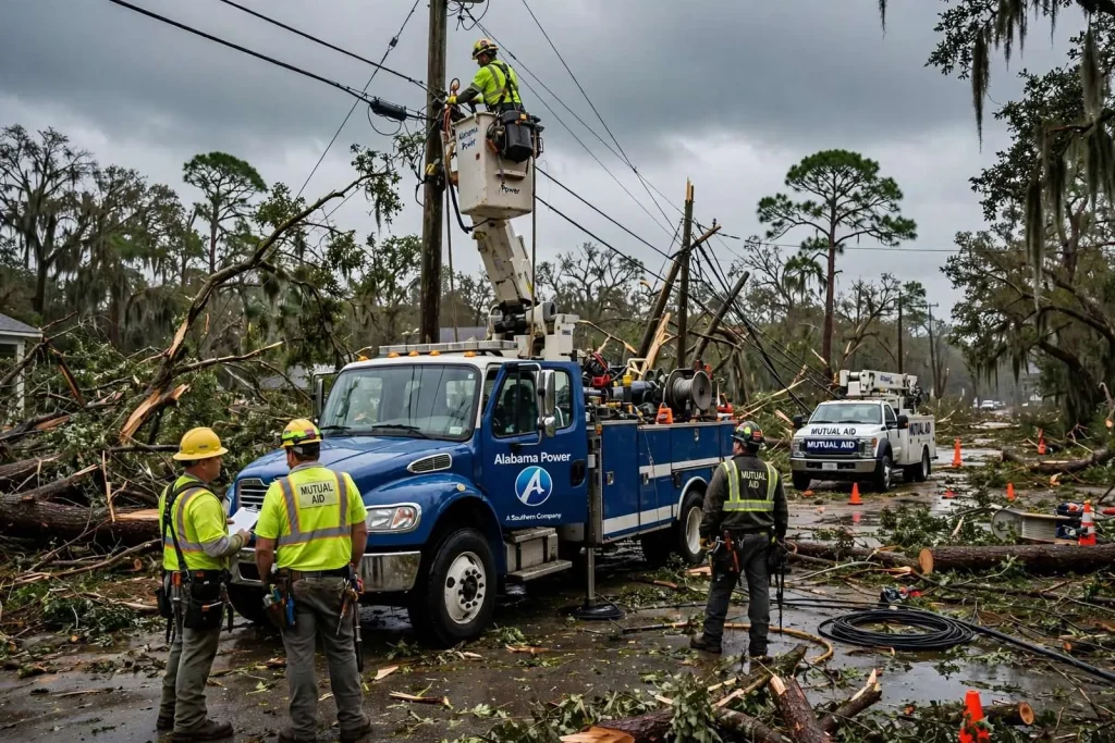 Illustration for the news story: How Alabama Power Restores Power After a Storm Like Hurricane Sally