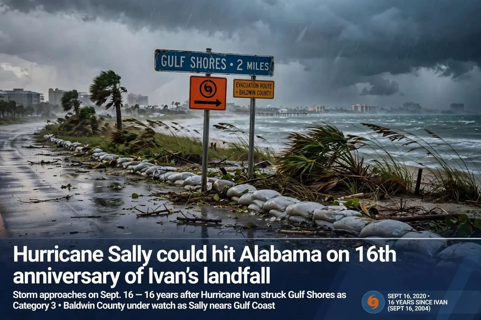Illustration for the news story: Hurricane Sally could hit Alabama on 16th anniversary of Ivan’s landfall