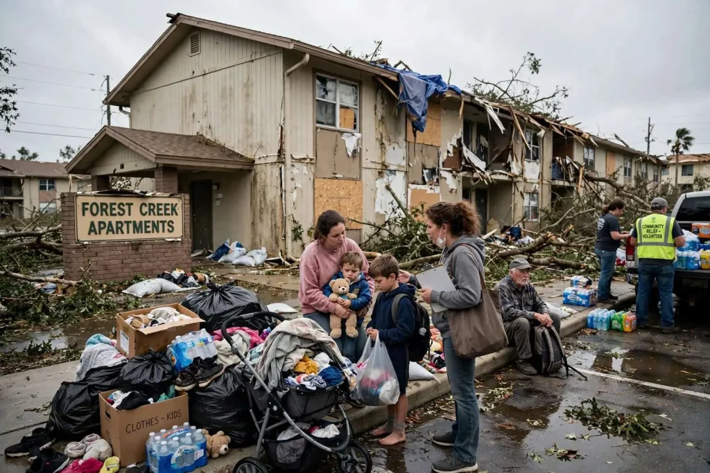 Illustration for the news story: Hurricane Sally leaves dozens displaced at Forest Creek Apartments