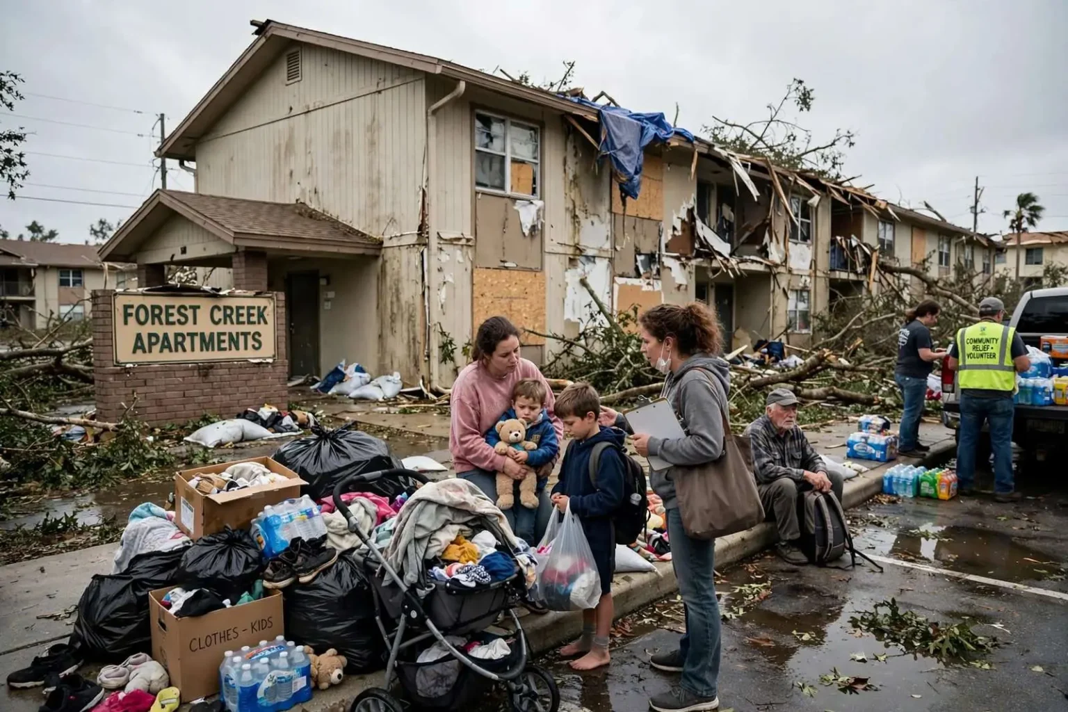 Illustration for the news story: Hurricane Sally leaves dozens displaced at Forest Creek Apartments