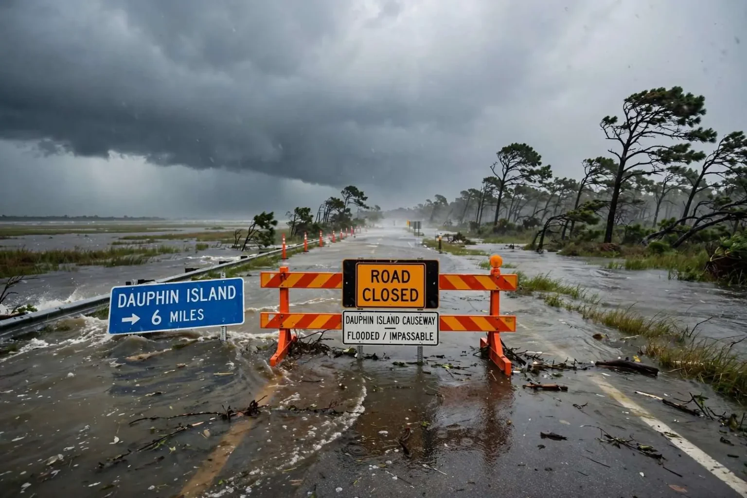 Illustration for the news story: Hurricane Sally Weakens to Category 1 but Slow Crawl Toward Mobile Bay Keeps Flood Threat High