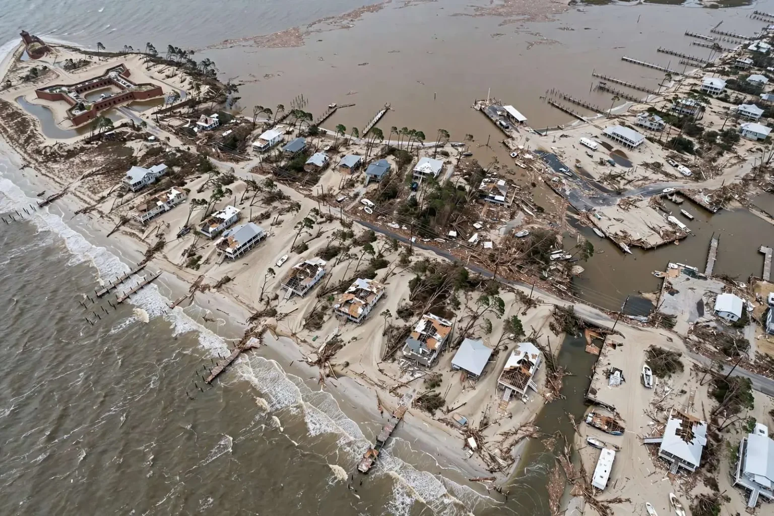 Illustration for the news story: Hurricane Sally’s Fort Morgan Damage Caught on Drone Video