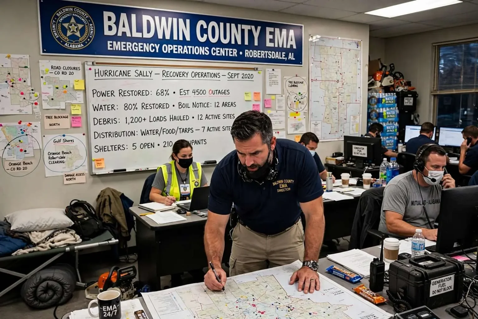 Illustration for the news story: Inside Baldwin County EMA’s Round-the-Clock Push to Recover From Hurricane Sally