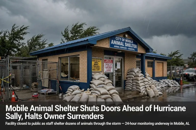 Illustration for the news story: Mobile Animal Shelter Shuts Doors Ahead of Hurricane Sally, Halts Owner Surrenders