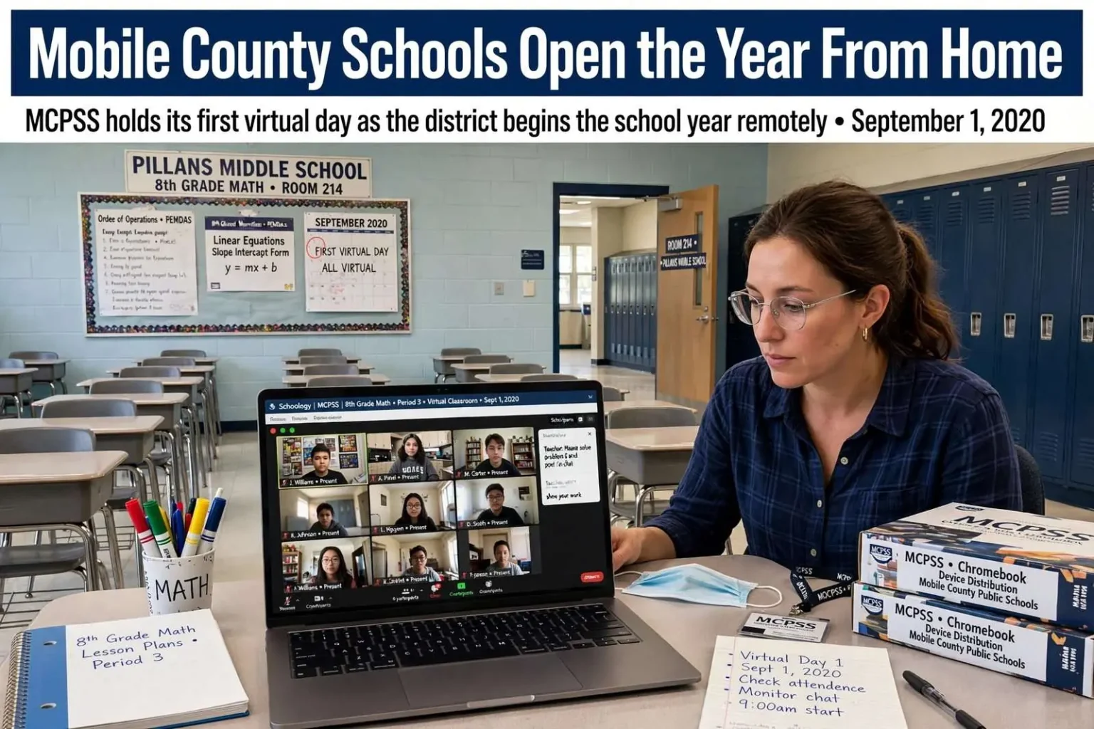 Illustration for the news story: Mobile County Schools Open the Year From Home as MCPSS Holds Its First Virtual Day